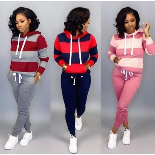 Female 2 Piece Set Tops+Pants Sporting Suit Autumn Tracksuit Long Sleeve Thicken Hooded Sweatshirts Casual Women Sets Clothes