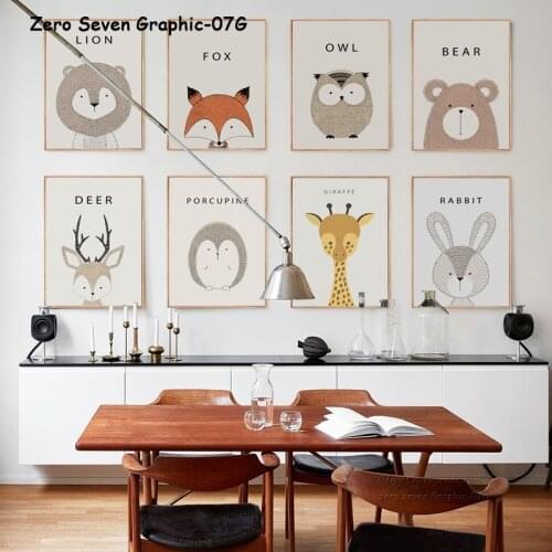 07G Nordic Cute Cartoon Little Animal Lion Rabbit A3 A2 Art Canvas Painting Print Poster Picture Wall Childrens Bedroom Decor
