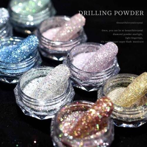 Qsezeny Nail Crystal Diamond Powder Rainbow Color Glitter Shiny Pigment Holographic Glass Micro Drill Nails Art Decoration