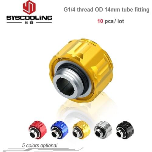 10 pcs/lot Syscooling new water cooling G1/4 fitting for OD 14 mm hard tube copper compression fitting PETG tube fitting