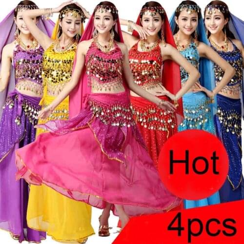 4pcs Set Sexy Egypt Belly Dance Costume Bollywood Costume Indian Dress Bellydance Dress Womens Belly Dancing Costume Sets