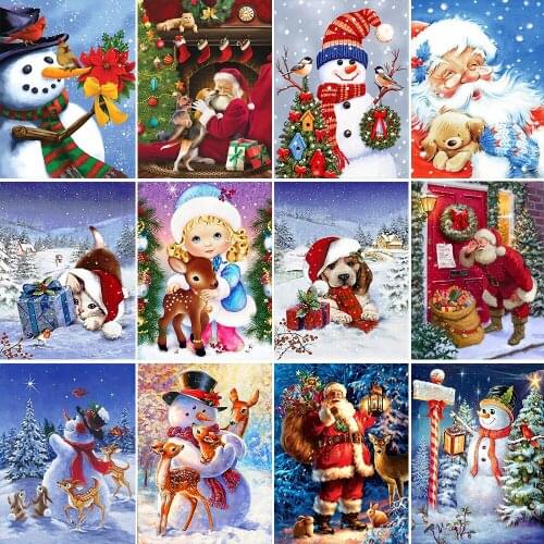 5DDIY Cartoon Snowman Diamond Painting Santa Claus Round Diamond Embroidery Christmas Gift Cross Stitch Kit Decoration Gift