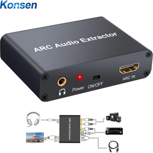 Konsen ARC HDMI Audio Extractor Digital To Analog Audio Converter AUX SPDIF Coaxial RCA 3.5mm Jack Output for TV