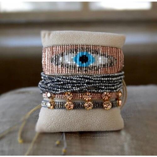 BLUESTAR Women Turkish Eye Bracelet MIYUKI Bead Bracelet Crystal Pulseras Mujer Handmade Woven Jewelry