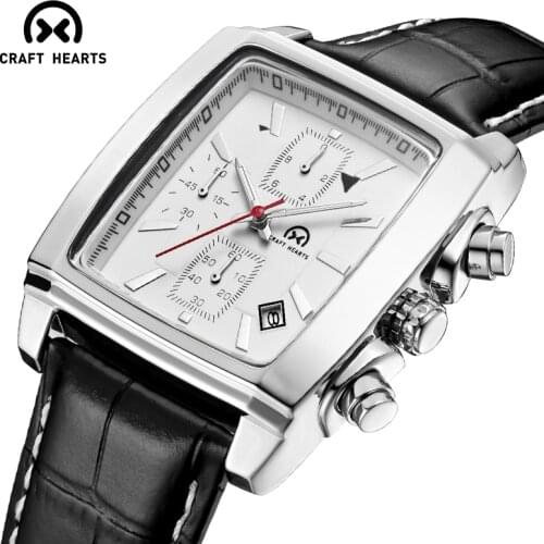 CRAFT HEARTS Brand Mens Watch Multi-function Sports Leather Creative Rectangular Men Watches Luminous Reloj Hombre Clock 2020