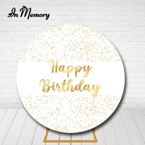 InMemory Round Backdrop Cover White With Gold Glitter Kids Adult Birthday Party Circle Backdrops For Photo Studio Elastic Custom