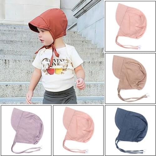 Summer Cute Baby Cap Breathable Cotton Linen Baby Boy Girl Hat Bonnet Solid Kids Wide Brim Sun Hats Outdoor Travel Visor Caps