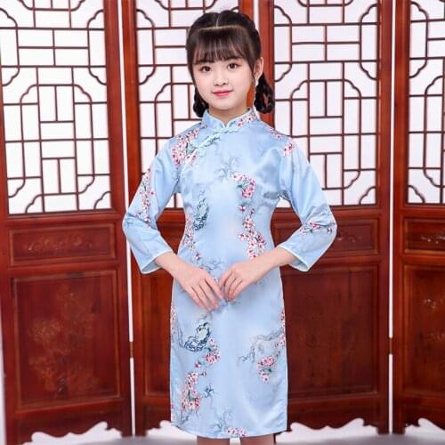 Girls Chinese dress new year party qipao cheongsam Long sleeve Spring Traditional dresses