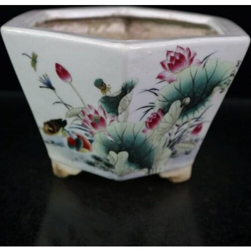 Collection of Chinese old porcelain pastel six square flowerpots with mandarin duck pattern