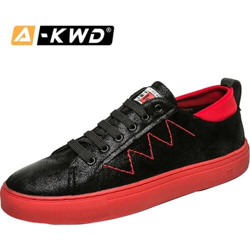Red Sneaker Men Thick Bottom Fashion Man Shoes Leather Genuine New Korean Version Luxury Men Shoes Low Top Autumn Male Footwear