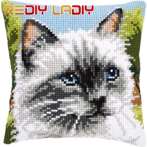 Cross Stitch Cushion Cover Lovely Kitten Sofa Pillow DIY Chunky Cross-Stitch Kits 100% Acrylic Yarn Pillow Case Hobby & Crafts
