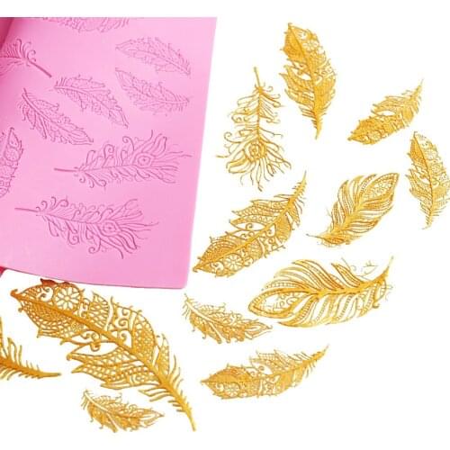 Retro Lace Feather Cake Silicone Mold Cake Dessert Table Decoration Silicone Mold 41*27cm Random Color