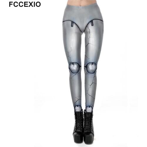 FCCEXIO Skeleton Print Leggings Cosplay Sexy Skinny Woman Pants Seam Elastic Jeggings Leggings 3D Print Holloween Womens Pants