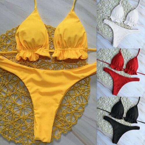 Summer Women Sexy Bandage Brazilian Bikini Sets Top Thong Bottom Set Beach Push-up Swimwear Ladies Lace Up Swimsuit Beachwear