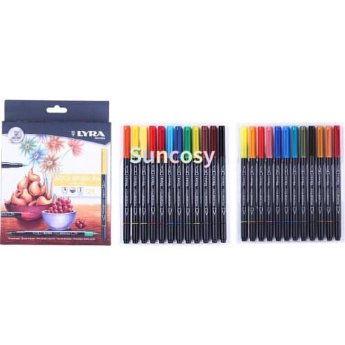 Lyra Non-Toxic Water Based Aqua Brush Duo Marker, Broad And Fine Tip, Assorted Colors, set of 12,24 color