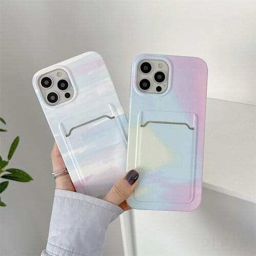 Cute Watercolor Rainbow Clouds Card Bag Phone Case For iPhone 12 11 Pro XS Max X XR SE 2020 7 8 Plus Coque Soft Silicone Cover