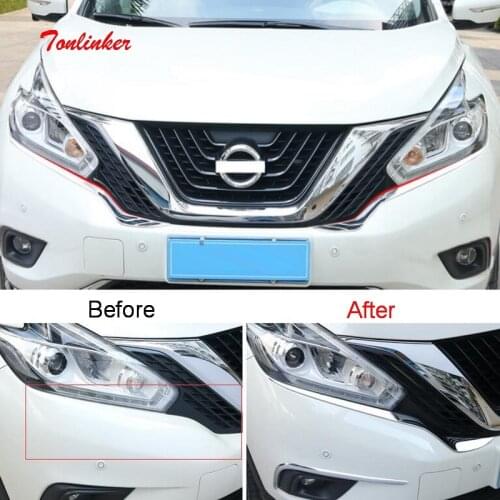 Tonlinker Exterior Front headlight eyebrows Cover Stickers for Nissan Murano 2015-19 Car styling 2 PCS ABS Chrome Cover stickers
