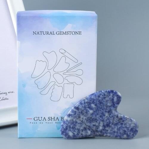 Natural Sodalite Jasper Facial Jade Massage Crystal Gua Sha Tool with box Back Head Acupuntura Massager Stone Health Care Tools