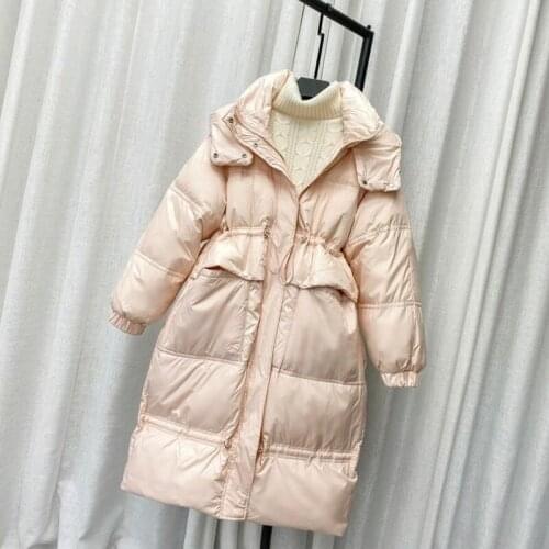 2021 New Winter Jacket Solid Long Puffer Jacket for Women Drawstring Down Parka Women Clothes Hooded Down Jacket Coat