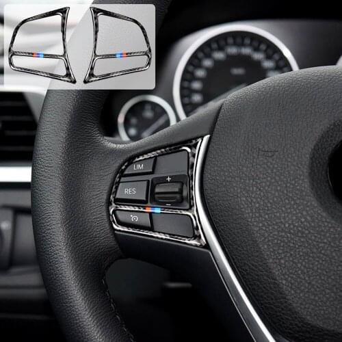 New 2pcs Set Car Steering Wheel Button Frame Cover Trim True Carbon Fiber Interior For BMW F20 F21 F30 F32 F34 Auto Parts