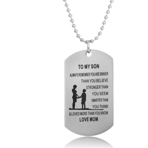 12PC Wholesale To My Son Stainless Steel Necklace Men Dog Tag Pendant Engraved Link Chain For Family Love Mom Son Jewelry Hot