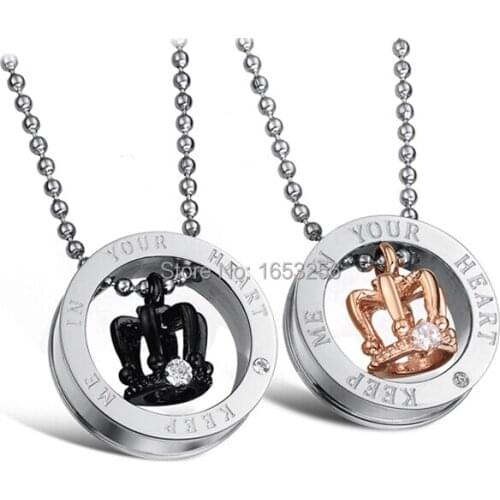 Free shipping Hot sale Stainless Steel Crown design Pendant Couple Necklace For Wife Husband Gifts Jewelry