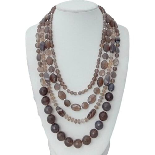 YYGEM 22" 4 Strands Natural Multi Shape Grey Agate statement Necklace office style for women