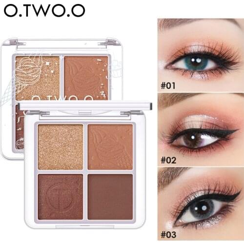 O.TWO.O 4 Color Eyeshadow Palette Peach Waterproof Long Lasting Shimmer Matte Eye shadow Soft Smooth Shadow Primer Makeup