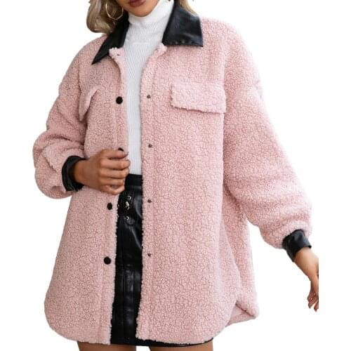 Classic Women Wool Coats Patchwork Single Breasted Faux Fur Coat Casual Turn-Down Collar Fluffy Outerwear Female пальто женское