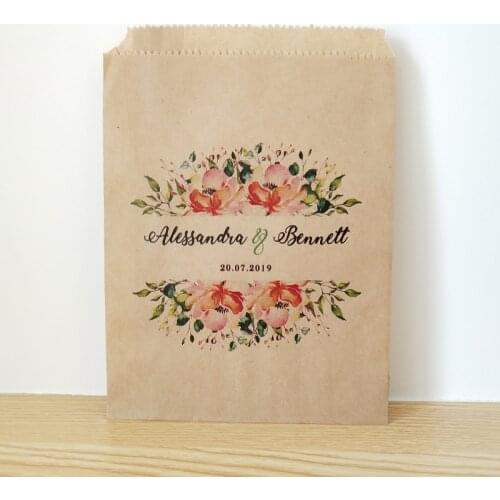 Personalized Flower Couple Name and Date Wedding Favor Bags ,Cookie, Candy and Custom Bridal shower Treat Bag DZ002