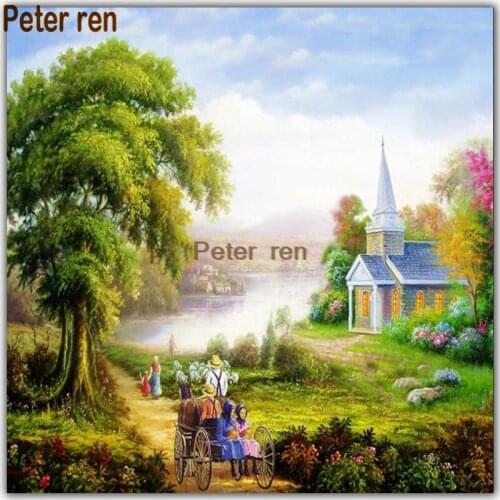 Peter ren Diamond Painting Cross Stitch house 5d Full Square/Round drill Diamond Embroidery Pagoda villa tree Diy Mosaic decor