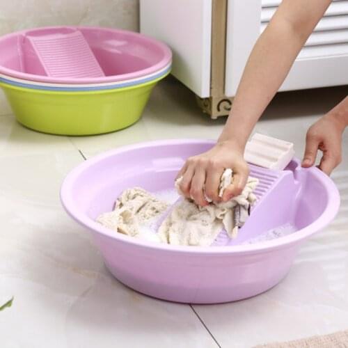 Plastic Washtub with Washboard Laundry Tub Thickened Washtub Washing Baby Underwear Washing Board Plastic Clothes Cleaning Tools