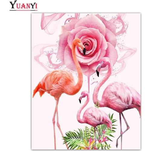 Full Round Diamond Mosaic Flamingo and Pink Flower Full Square Diamond Embroidery Animal 5D DIY Diamond Painting Cross Stitch