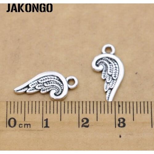JAKONGO Antique Silver Plated Angel Wings Charm Pendant for Jewelry Making Bracelet Accessories DIY 19x9mm 30PCS/lot