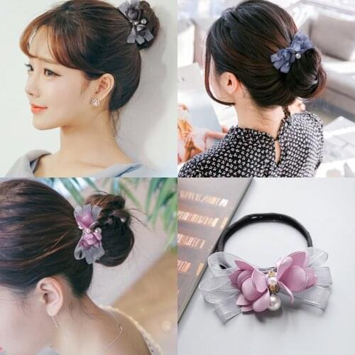 Korean Hairbands Headdress Yarn Ribbon Bow Ball Head Flower Pearl Fashion Hair Bands Headpiece Hair Accessories for Women Girls