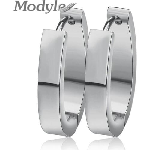Modyle Luxury Brand Silver Color Stainless Steel High Polished Stud Earrings for Women
