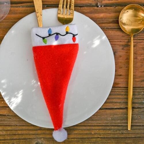 Christmas Knife Fork Cover Cutlery Tableware Hat Storage Tool Table Decoration for Party Dinner New Year Product