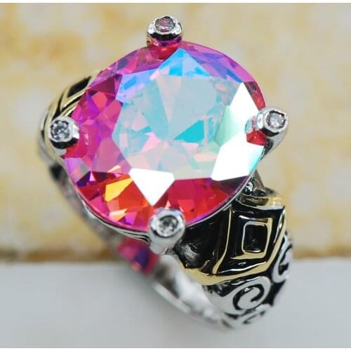 Rose Rainbow Crystal Zircon 925 Sterling Silver Top Quality Fancy Jewelry wedding Ring Size 6 7 8 9 10 F1191