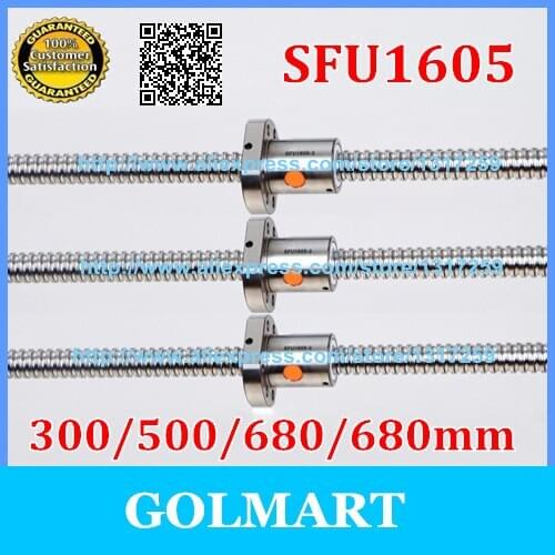 Rolled Ball screw guide 1605 -L 680mm / 680mm / 500 / 300mm -C7 Anti Backlash Ballscrew + 1605-3 Single Ballnut for CNC X Y Z