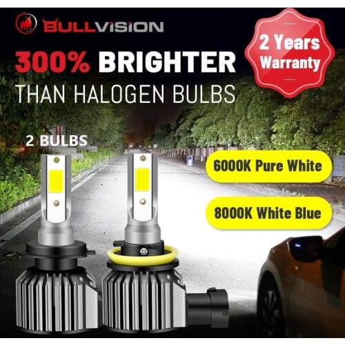 BULLVISION H7 LED Headlights 20000LM H11 H4 HB3 HB4 9005 9006 H8 H9 6000K 8000K Car Fog Lights Mini Size High Beam Low Beam 2PCS