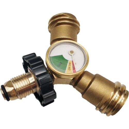 Earth Star brass 20-50Lbs propane cylinder POL type connection Y-splitter adapter with gauge meters for BBQ grill