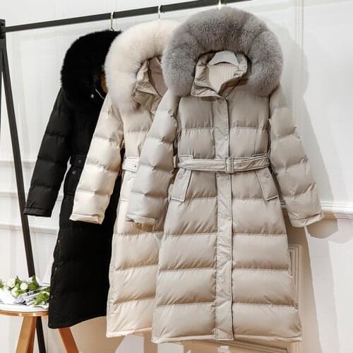 SEDUTMO Winter Long Duck Down Jackets Women Tunic Fur Hooded Coat With Belt Autumn Oversize Thick Casual Slim Jacket ED1246