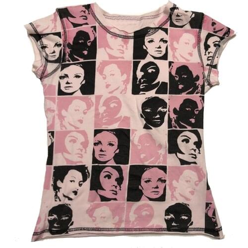 BiggOrange Harajuku Tie Dye Women Summer Sweats t shirt Gothic Streetwear E-girl Vintage Crop Top Y2K Aesthetic Face Portrait