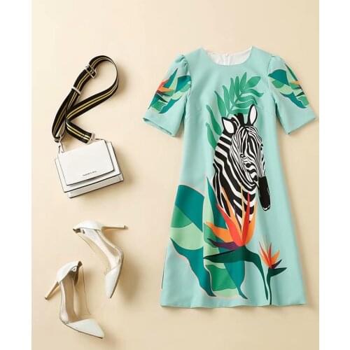 Womens American European and wear 2021 summer new style Short sleeved round neck zebra print Fashionable dress