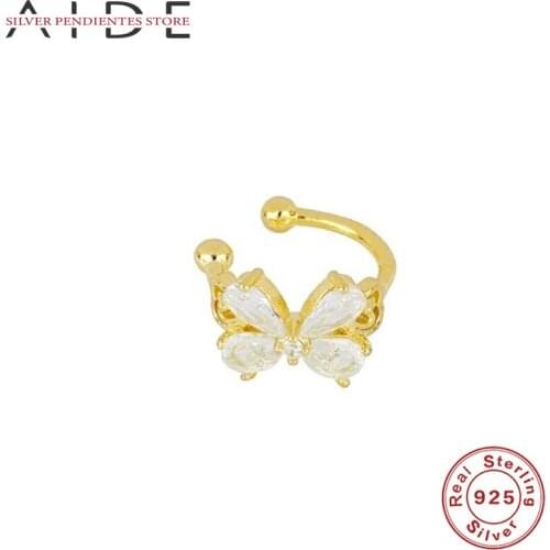 AIDE 1pcs 2020 New 100% Silver 925 Jewelry Earring Women INS Fashion Gold Butterfly Diamond Ear Clip Earring Pendientes Mujer