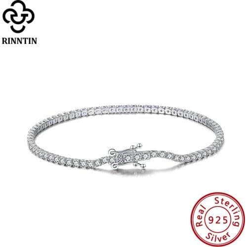 Rinntin Real 925 Sterling Silver Infinity Adjustable Bracelet Women with AAAA Zircon Female Bangle Wedding Jewelry Gifts TSB61