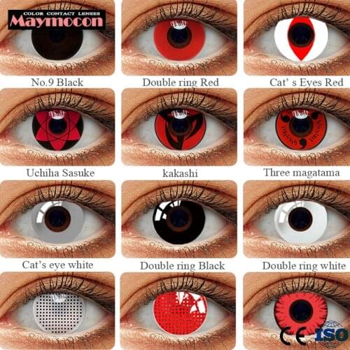 2pcs/Pair Cosplay Anime Comic Eyes Lenses Halloween Makeup Red Ful lBlack Colorful Contact Lenses Colored Lenses for Eye