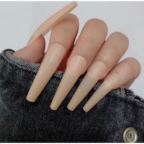 24tips/pc Super Long Press on False Nails Tapered Coffin Artificial Ballerina Salon Full Cover Fake Nail Art Manicure 22Colors
