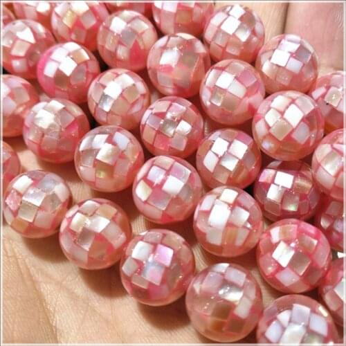 32pcs nature seawater shell beads round ball shape 12mm faceted ball pink loose diy beads accessories good quality abalone shell
