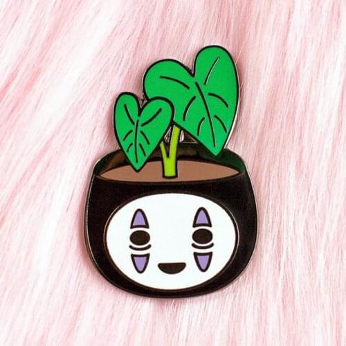 No Face Kaonashi Planter Enamel Brooch Pin Backpack Hat Bag Collar Lapel Pins Badges Women Mens Fashion Jewelry Accessories